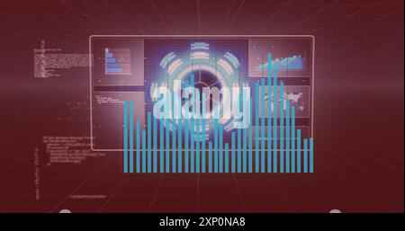 Datenvisualisierungsbild mit Kreisdiagrammen und Balkendiagrammen über digitale Schnittstelle Stockfoto