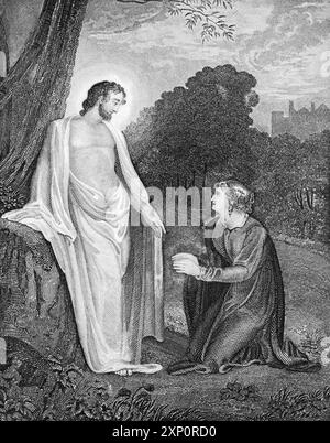 Christus erscheint Maria Magdalena, Parklandschaft, Johannesevangelium Kapitel 25, Neues Testament, Bibel, historische Illustration 1854 Stockfoto