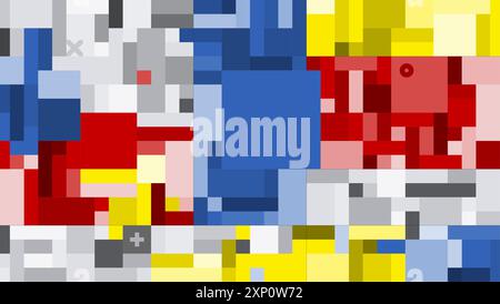 Abstraktes, pixelförmiges Design vor einem roten, weißen und blauen Hintergrund Stock Vektor