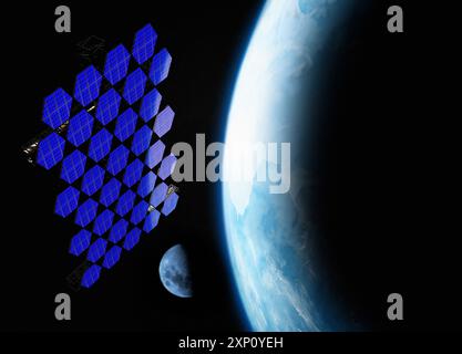 Spiegelarray im Raum, Abbildung. Es gibt Satelliten, die Sonnenstrahlung von der Erde weg reflektieren und möglicherweise dazu beitragen, die Auswirkungen des Klimawandels zu bekämpfen. Stockfoto