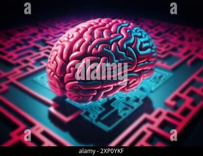 Gehirn-Computer-Schnittstelle, konzeptuelle Illustration. Stockfoto