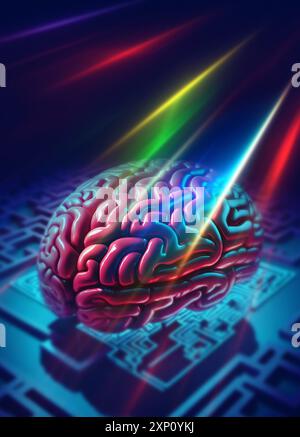 Gehirn-Computer-Schnittstelle, konzeptuelle Illustration. Stockfoto