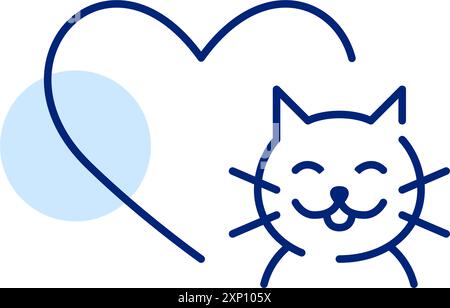 Katze und Herz. Haustieradoption, Liebe und Pflege. Veterinärmedizin. Symbol für Pixelperfekte, bearbeitbare Kontur Stock Vektor