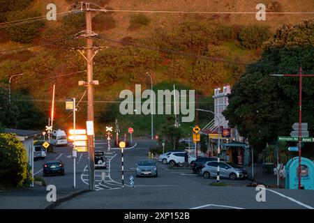 Blick auf die Paekakariki-Geschäfte in Kapiti, Neuseeland Stockfoto