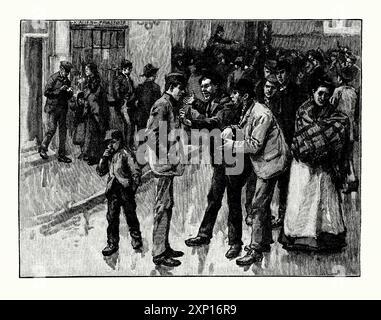 Eine alte Gravur des Preston Strike and Lune Street Riot, die vom 12. Bis 13. August 1842 in Preston, Lancashire, England, stattfand. Es stammt aus einem viktorianischen Geschichtsbuch aus dem jahr 1900. Sie war Teil des Generalstreiks von 1842 oder der „Plug Plot Unruhen“. Diese Streiks und Unruhen wurden durch eine Depression ausgelöst, in der die Löhne um über 25 % gesenkt wurden. Der Streik begann am 12. August nach einem Treffen von rund 3000 Baumwollarbeitern in Chadwick’s Orchard. Am nächsten Tag zogen sie durch Preston von Fabrik zu Fabrik. Es wurde berichtet, dass einige Fenster kaputt waren und mehrere Polizisten verletzt wurden. Stockfoto