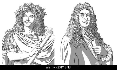 Molière und Lully (Lulli), Porträts von Jean-Baptiste Poquelin und Giovanni Battista Lulli, berühmten französischen Künstlern Stockfoto