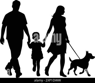 Walking Family Silhouetten mit Kindern und Hund Stock Vektor