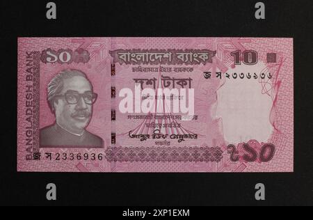 Sheikh Mujibur Rahman Porträt aus der Vorderseite der Bangladesch-10-Taka-Banknote Stockfoto