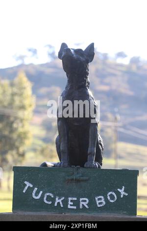 Dog on the Tuckerbox Statue, in der Nähe von Gundagai, NSW, Australien Stockfoto