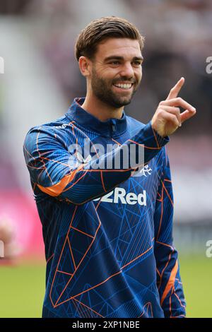 Rangers’ Robin Propper während des Aufwärmens seiner Mannschaft vor dem William Hill Premiership Spiel im Tynecastle Park, Edinburgh. Bilddatum: Samstag, 3. August 2024. Stockfoto