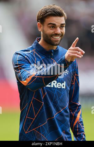 Rangers’ Robin Propper während des Aufwärmens seiner Mannschaft vor dem William Hill Premiership Spiel im Tynecastle Park, Edinburgh. Bilddatum: Samstag, 3. August 2024. Stockfoto