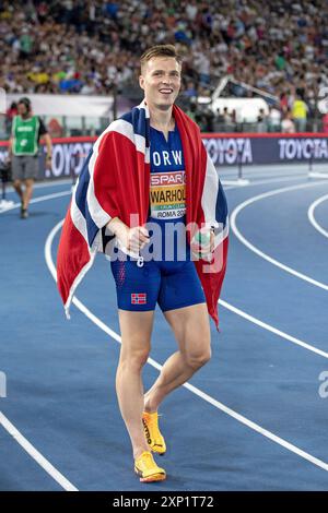 Karsten Warholm (Norwegen), 400-m-Hürden-Goldmedaille der Männer bei den Leichtathletik-Europameisterschaften Roma 2024, Olympiastadion, Rom, Italien Stockfoto