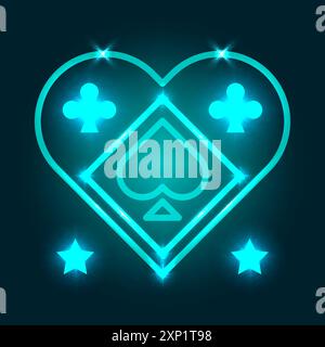 Die Spielkarte passt zum Neonzeichen. Glücksspiel-Symbol Stock Vektor