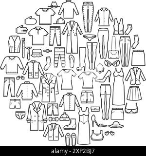 Kleiderschranksymbole in runder Form. Symbol für Wäscheleine Stock Vektor