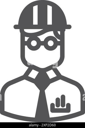 Schwarzes Symbol für Techniker. Arbeiterporträt im Schutzhelm Stock Vektor