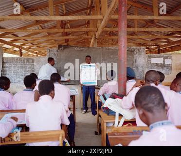 Schüler in einem Klassenzimmer an der Tomia Community Secondary School in Alagbado, Lagos, Nigeria, nahmen 2009 an einem Unterricht mit einem Lehrer Teil Stockfoto