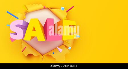 Gelbes, geriffeltes Papier. Verkauf. Mega Sale Banner. Vektorabbildung. Stock Vektor