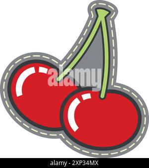 Kirschen Patch. Lustige Kleidernadel. Beeren-Aufkleber Stock Vektor