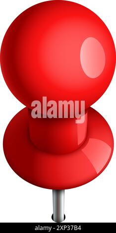 Roter Kunststoffstift. Hochglanz-Thumbtack für Schwarzweißtafeln Stock Vektor