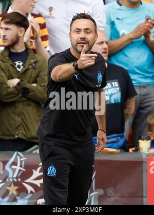 Marseille-Trainer Roberto de Zerbi während des Freundschaftsspiels vor der Saison im University of Bradford Stadium. Bilddatum: Samstag, 3. August 2024. Stockfoto