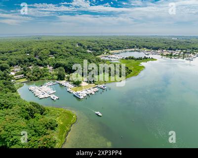 Aus der Vogelperspektive auf den 5-Mile-Hafen, East hampton, ny Stockfoto