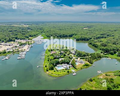 Aus der Vogelperspektive auf das untere Ende des 3-Meilen-Hafens Stockfoto