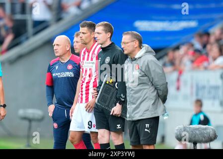 Herning, Dänemark. August 2024. Superliga-Spiel zwischen dem FC Midtjylland und AAB in der MCH Arena in Herning Samstag, 3. August 2024. (Foto: Henning Bagger/Scanpix 2024) Credit: Ritzau/Alamy Live News Stockfoto