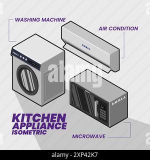 Isometrische Design-Kollektion von Heim- und Bürogeräten Stock Vektor