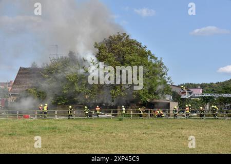 Wolfram Weber Tel. 039005-315 Deutschland/Sachsen Anhalt/Altmark/Stadt Klötze/Ortsteil Klötze Süd/Großeinsatz der Feuerwehren aus den Ortsteilen der Stadt/im Wohngebiet brennt ein Müll Lagerplatz/das Feuer droht auf benachbarte Wohnhäuser überzugreifen/ ***Nutzung nur redaktionell*** *** Wolfram Weber Tel 039005 315 Germany Sachsen Anhalt Altmark Stadt Klötze Süd Großeinsatz der Feuerwehr aus den Stadtbezirken im Wohngebiet brennt ein Mülllager. das Feuer droht sich auf benachbarte Wohngebäude auszubreiten, die zur Bearbeitung genutzt werden Stockfoto