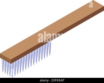 Reinigungsbürste mit Holzgriff zum Entfernen von Schmutz und Ablagerungen von Oberflächen, mit blauen Borsten Stock Vektor