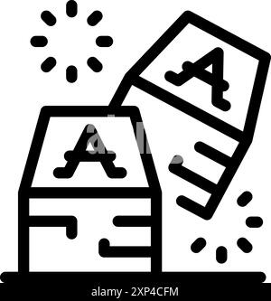 Linienzeichnung von umgefallenen Alphabetblöcken, die die spielerische Natur des Lernens für Kinder symbolisieren Stock Vektor