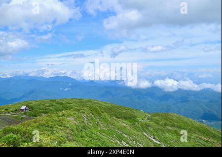 Landschaft des Hakuba Valley ab Happo One im Sommer Stockfoto