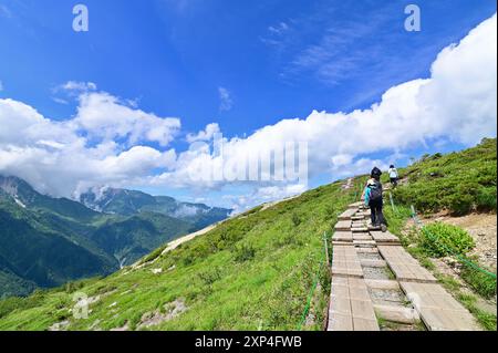 Sommerwanderung zum Hakuba Happo Teich in den Japanischen Alpen Stockfoto