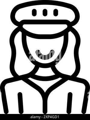 Strichkunstsymbol einer lächelnden Polizistin mit Uniform und Hut Stock Vektor