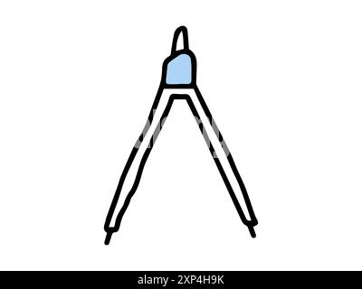 Schwarzer und blauer Umriss eines Zeichenkompasses, der auf weißem Hintergrund isoliert ist. Konzept des Geometriewerkzeugs, Entwurfsausrüstung, minimalistischer Stil, präzise ME Stock Vektor