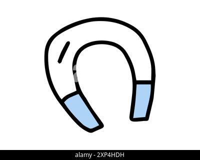 Einfache Illustration eines Hufeisenmagneten mit blauen Enden im minimalistischen Stil. Konzept des Magnetismus, Physik, Wissenschaftsausbildung, Schulbedarf. Drucken, Symbol, Designelement. Zurück zur Schule. Stock Vektor