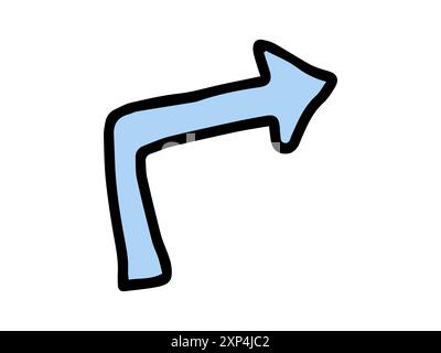 Handgezeichnete Illustration eines blauen Pfeils nach rechts, schwarz umrandet, mit minimalistischem Design. Konzept für Richtung, Navigation, Führung und Anzeige. Konstruktionselement. Stock Vektor