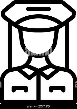 Zeilenart-Ikone einer Polizistin, die Uniform mit Tasche trägt Stock Vektor