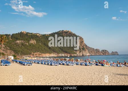 Kleopatra Beach, benannt nach der ägyptischen Königin im türkischen Ferienort Alanya an der türkischen Mittelmeerküste, der türkischen Riviera Stockfoto