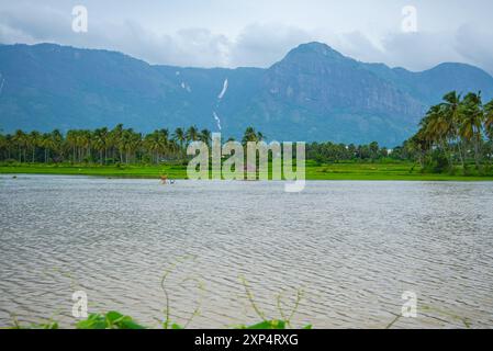 Malerisches Kollengode Village mit Nelliyampathy Mountains und Seetharkundu Wasserfällen - Kerala Tourism Stockfoto