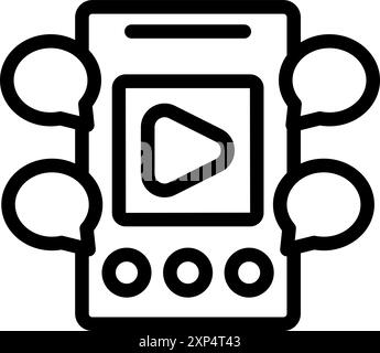 Line Art-Symbol für Menschen, die über ein Video sprechen, das auf einem Smartphone abgespielt wird und die Interaktion in sozialen Medien symbolisiert Stock Vektor