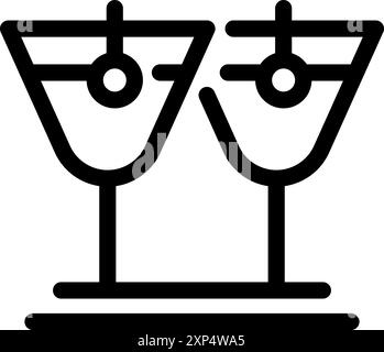 Line-Art-Symbol mit zwei Cocktailgläsern, die nebeneinander auf einer Bararbeitsfläche stehen Stock Vektor