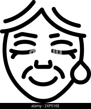Minimalistische Schwarzweiß-Strichgrafik, die eine ältere Frau mit geschlossenen Augen zeigt und ein Gefühl von Gelassenheit und Zufriedenheit vermittelt Stock Vektor