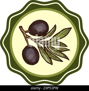 Rundes olivfarbenes Etikett. Vorlage für natives Öl Stock Vektor