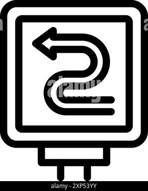 Einfaches schwarz-weißes Symbol eines Straßenschildes mit einer doppelten Linkskurve Stock Vektor