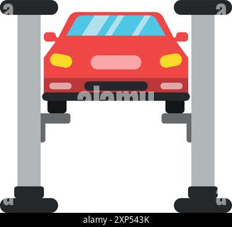 Auto auf Garagenlift. Farbsymbol für professionellen Autoreparaturservice Stock Vektor