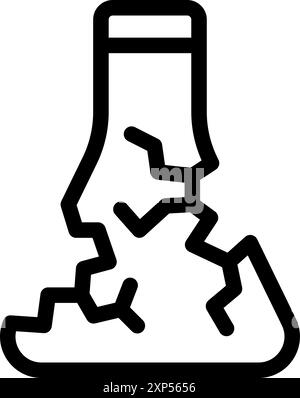 Liniensymbol eines Chemikalienkolbens mit Rissen, das ein gescheitertes wissenschaftliches Experiment darstellt Stock Vektor