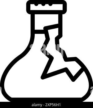 Einfache Linienzeichnung eines zerbrochenen Chemikalienkolbens, die ein gescheitertes Experiment oder eine gefährliche Situation darstellt Stock Vektor