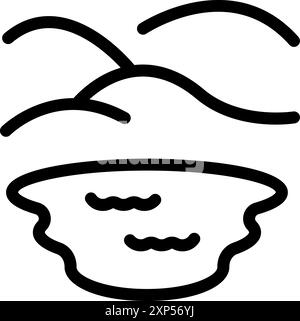 Minimalistische Strichkunst-Illustration mit einem kleinen Bergsee, der Wolken am Himmel reflektiert Stock Vektor