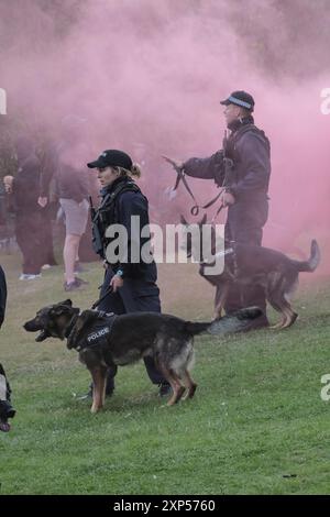 Bristol, Großbritannien. August 2024. In Bristol ist eine große Polizeioperation im Gange, da Stop the Boats und Flüchtlinge willkommene Demonstranten sich im Stadtzentrum von Bristol treffen. Quelle: JMF News/Alamy Live News Stockfoto